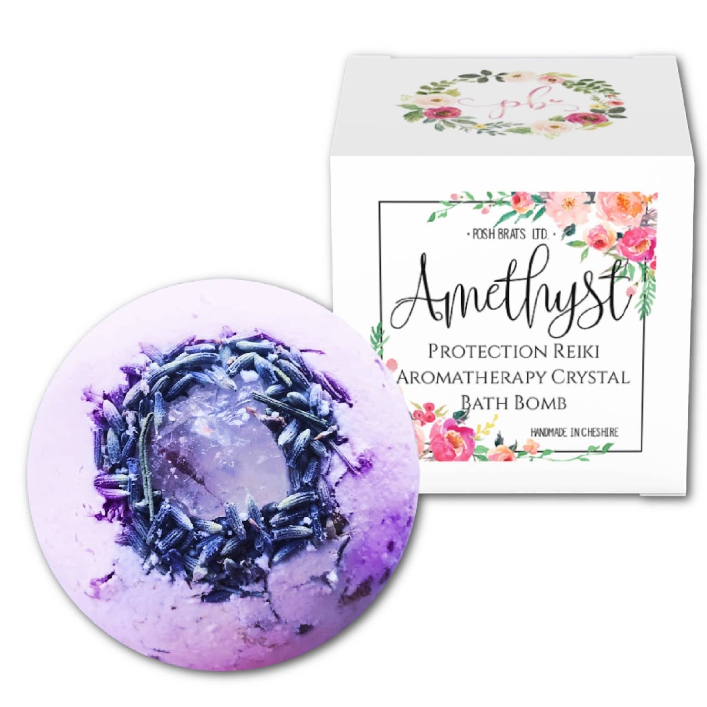 Amethyst Natural Crystal Dried Flowers Lavender Bath Bomb