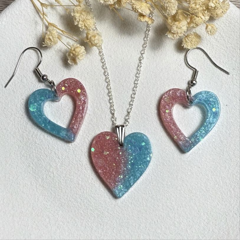Pink & Blue Necklace and Earring set