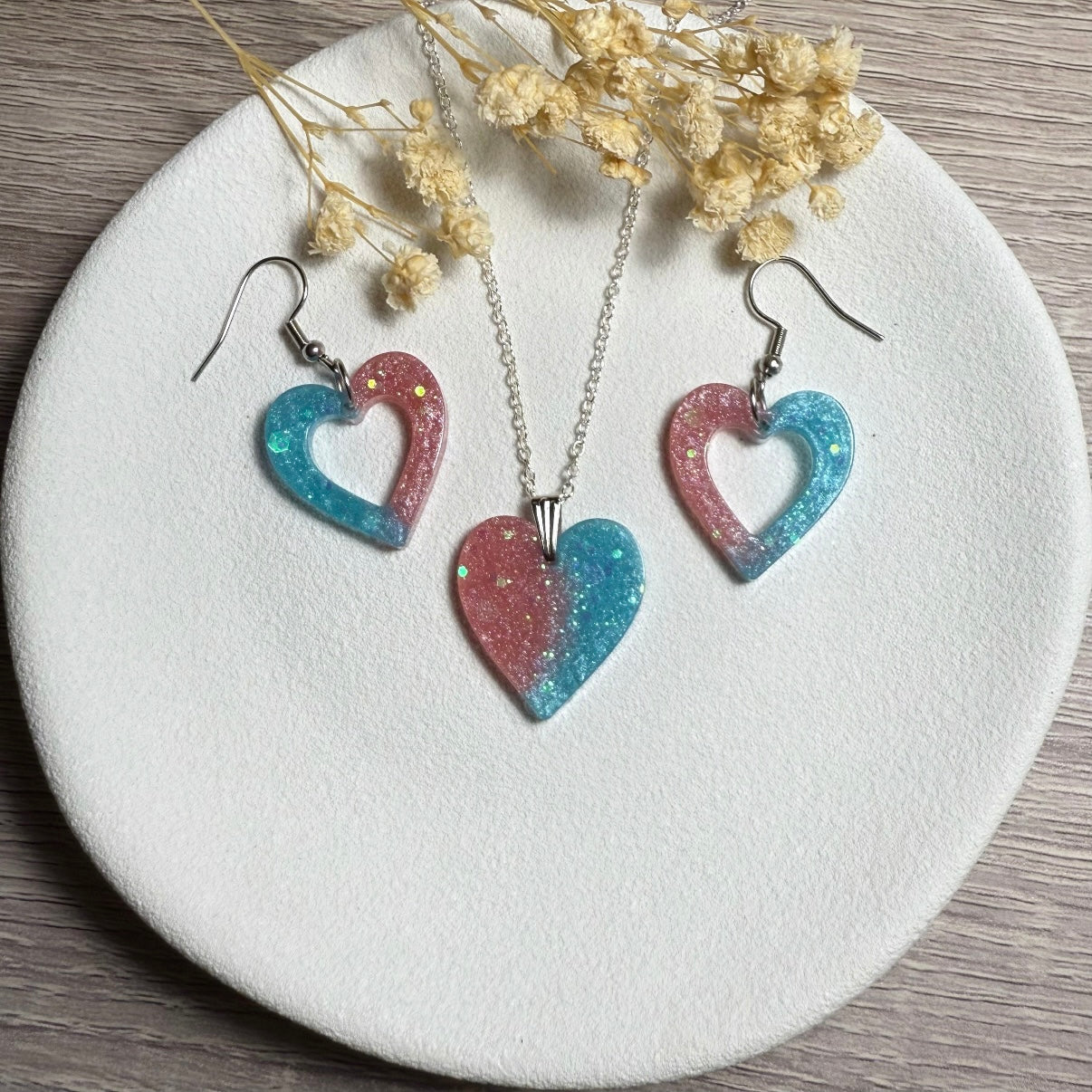 Pink & Blue Necklace and Earring set