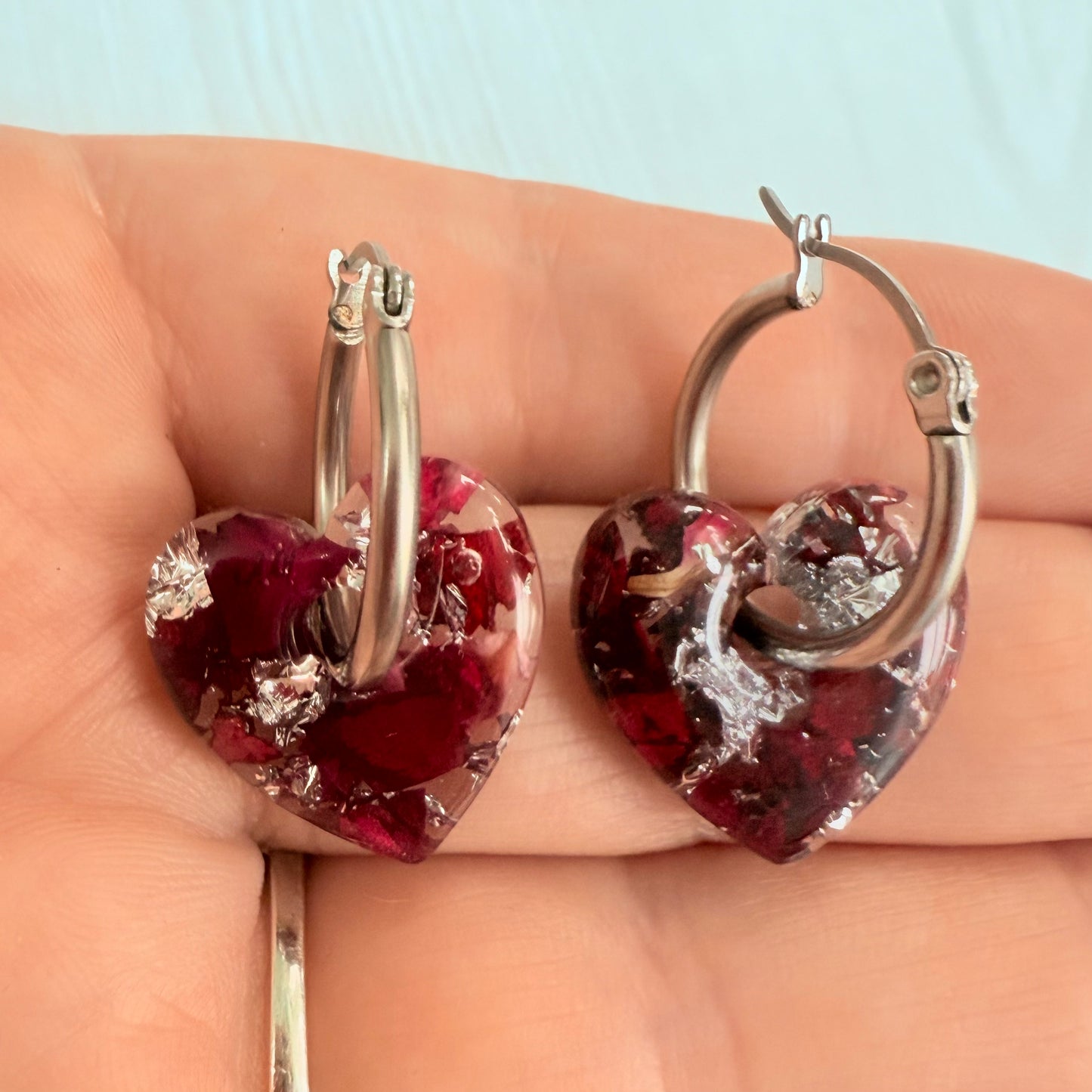 Rose Petal Heart Hoops