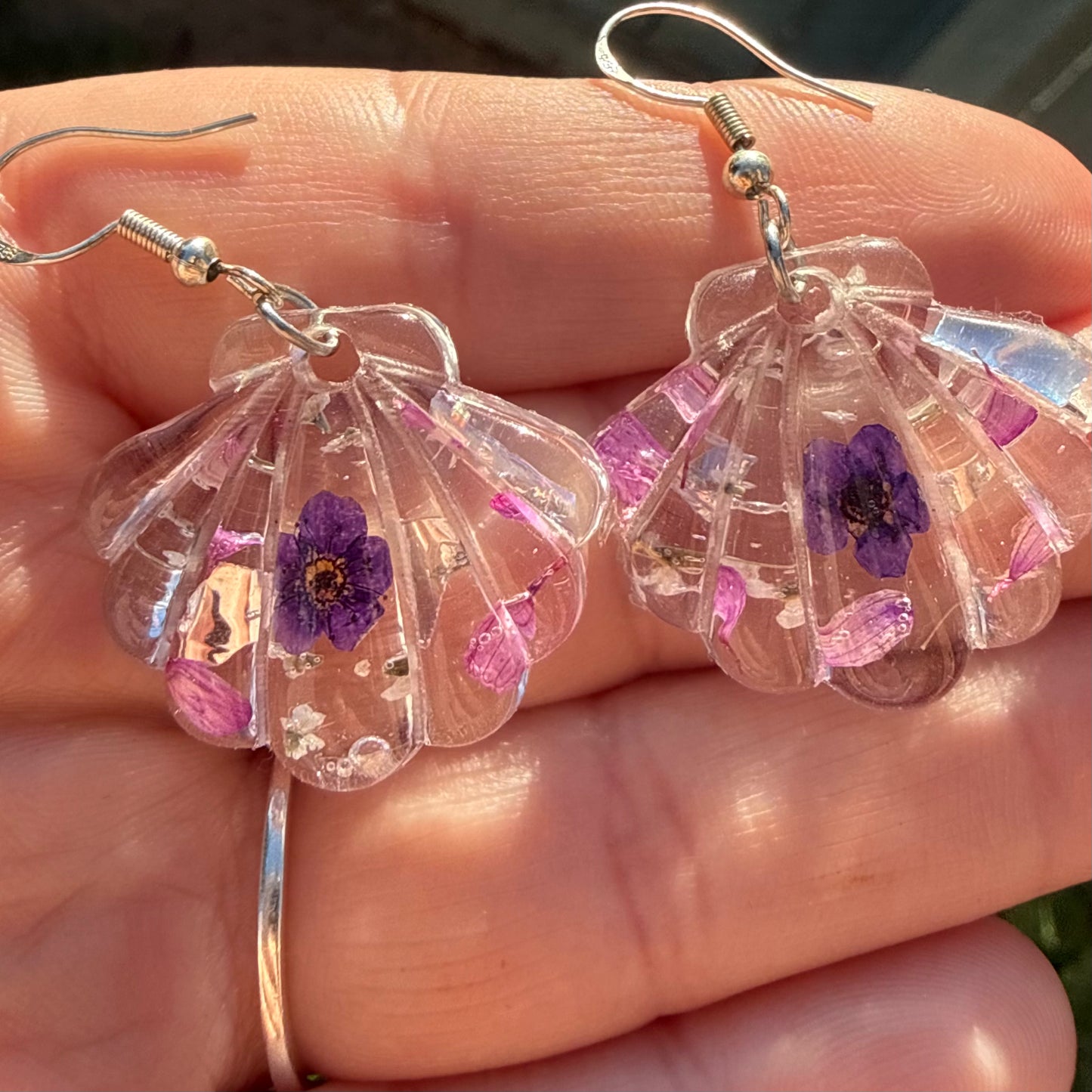 Purple Flower Shell Earrings