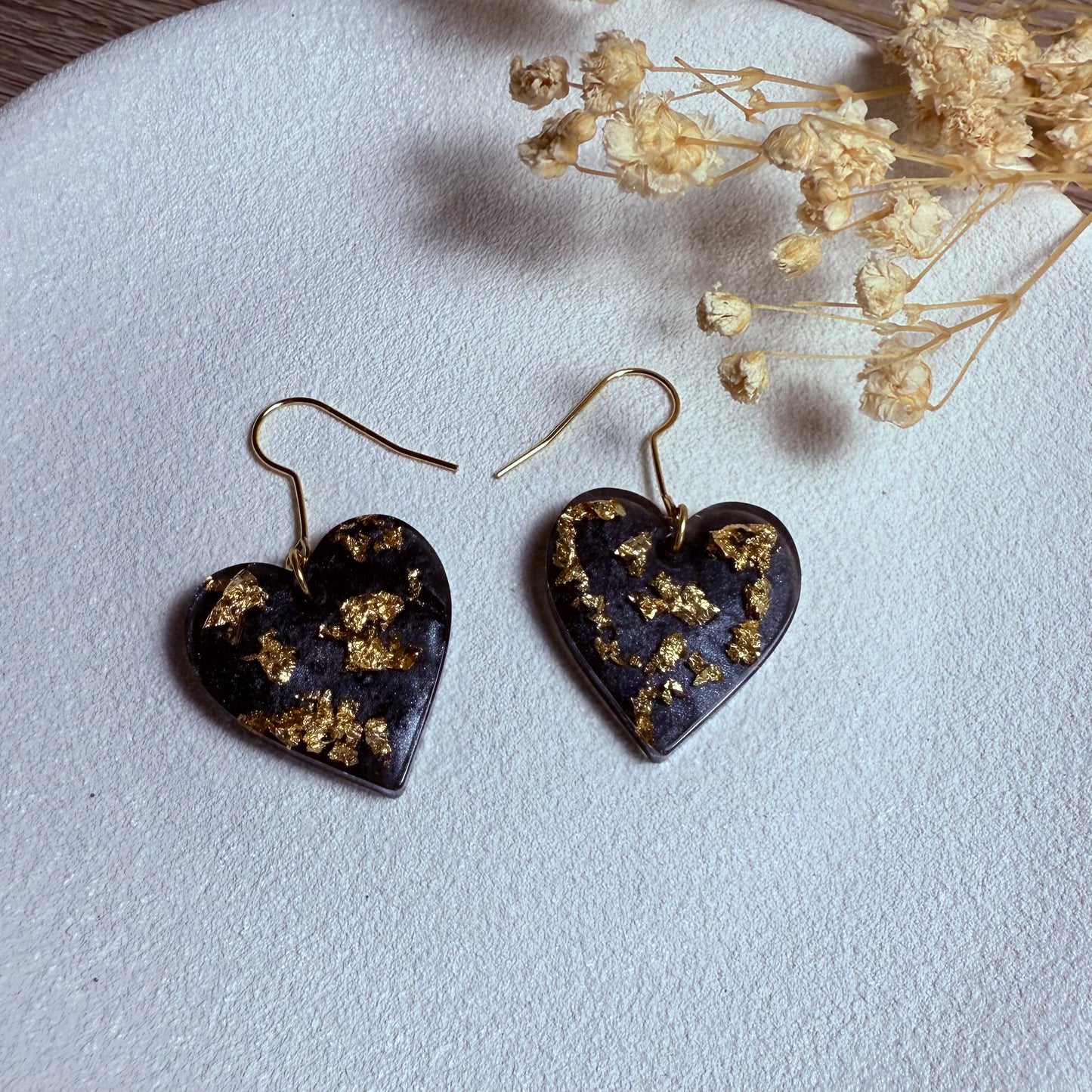 Black & Gold Heart Earrings