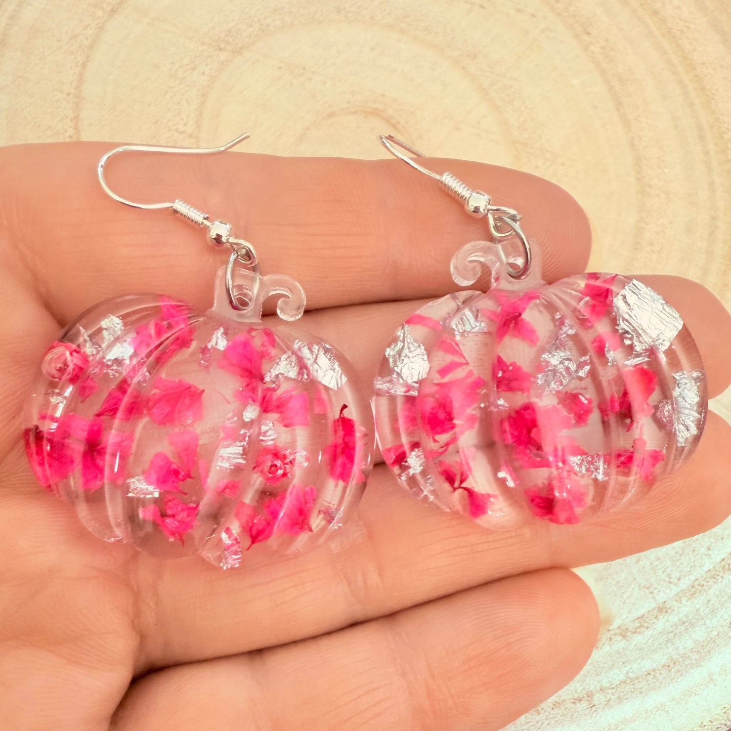 Pink Flower Pumpkin Earrings