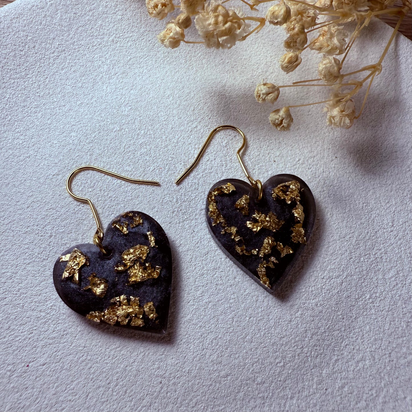 Black & Gold Heart Earrings