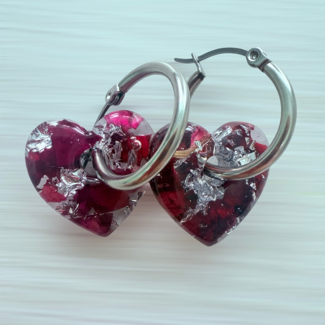 Rose Petal Heart Hoops