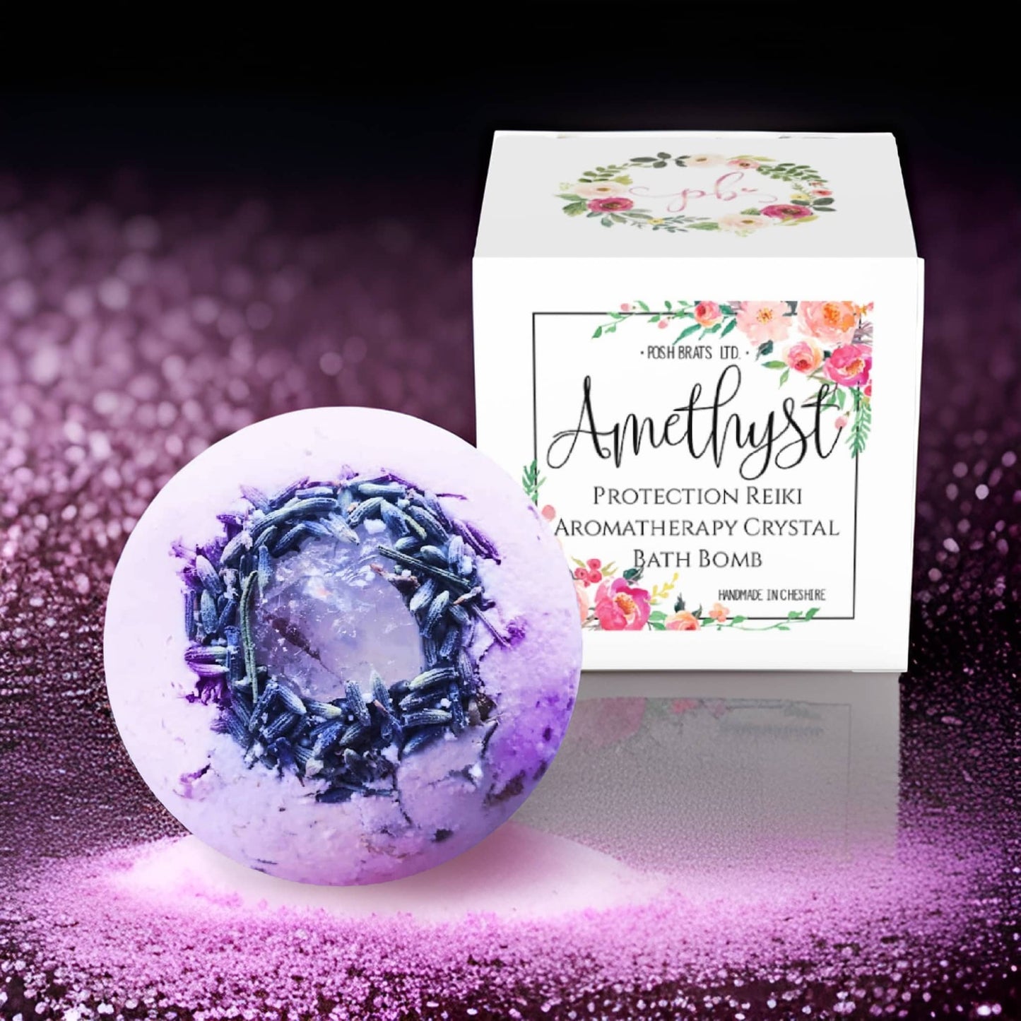 Amethyst Natural Crystal Dried Flowers Lavender Bath Bomb