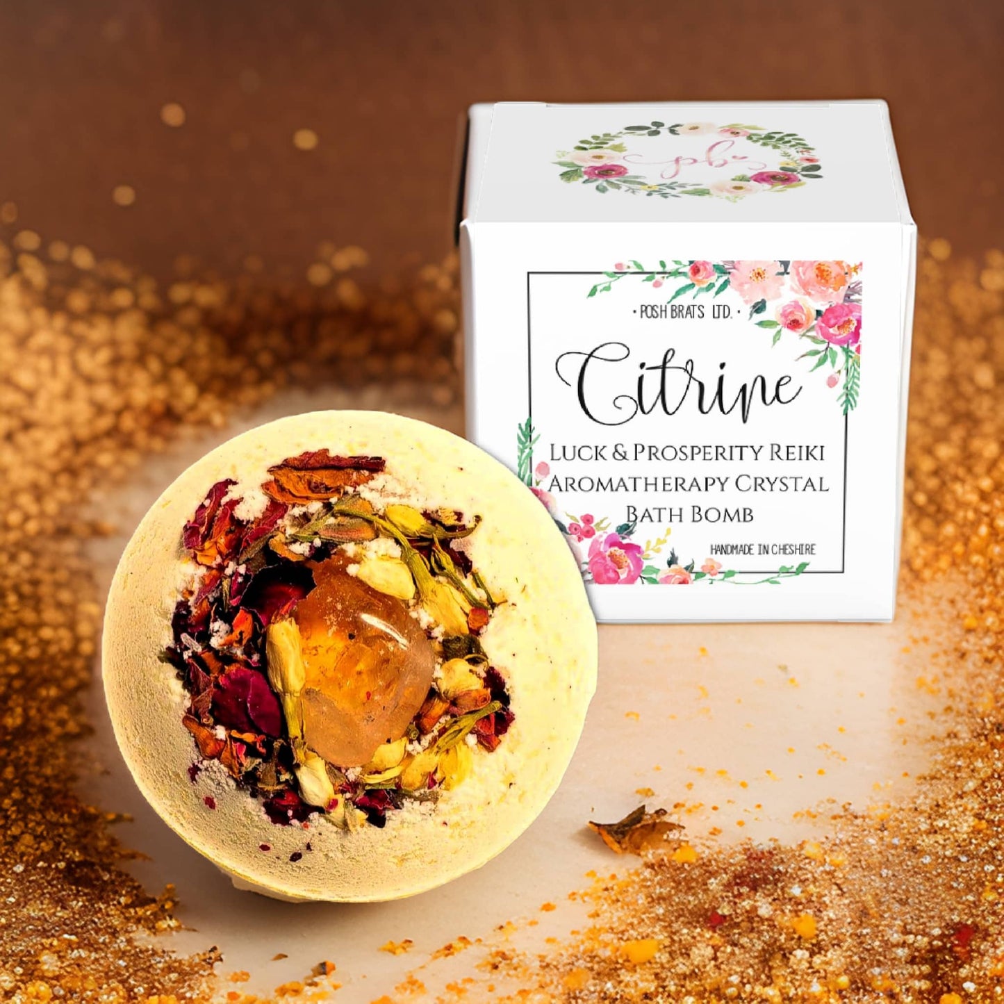 Citrine Crystal Abundance Bath Bomb | Palo Santo Gemstone