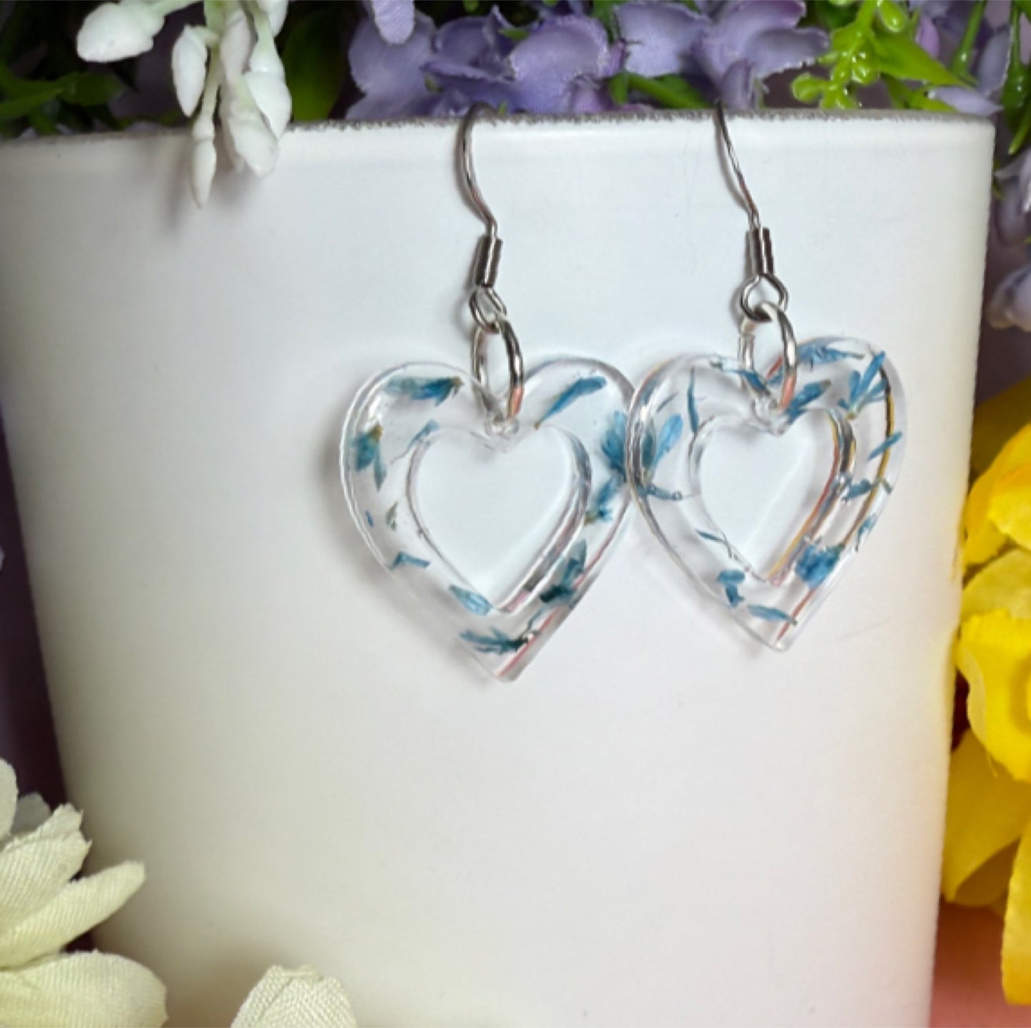 Blue Petal Heart Earrings