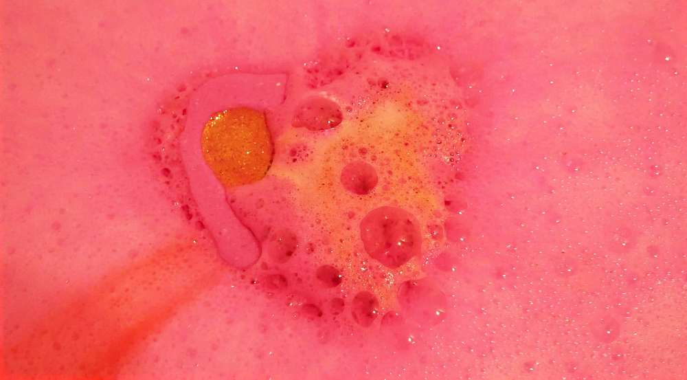 Handmade Two Hearts Pink Gold Glittery Bath Bomb