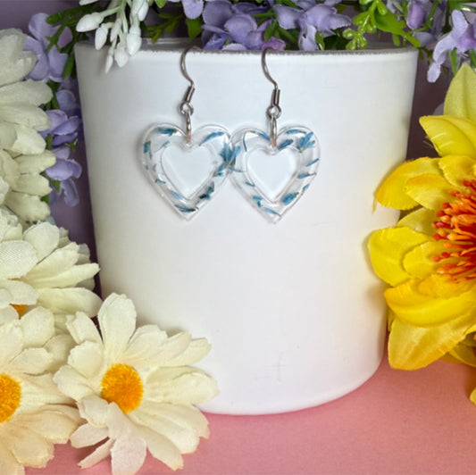 Blue Petal Heart Earrings