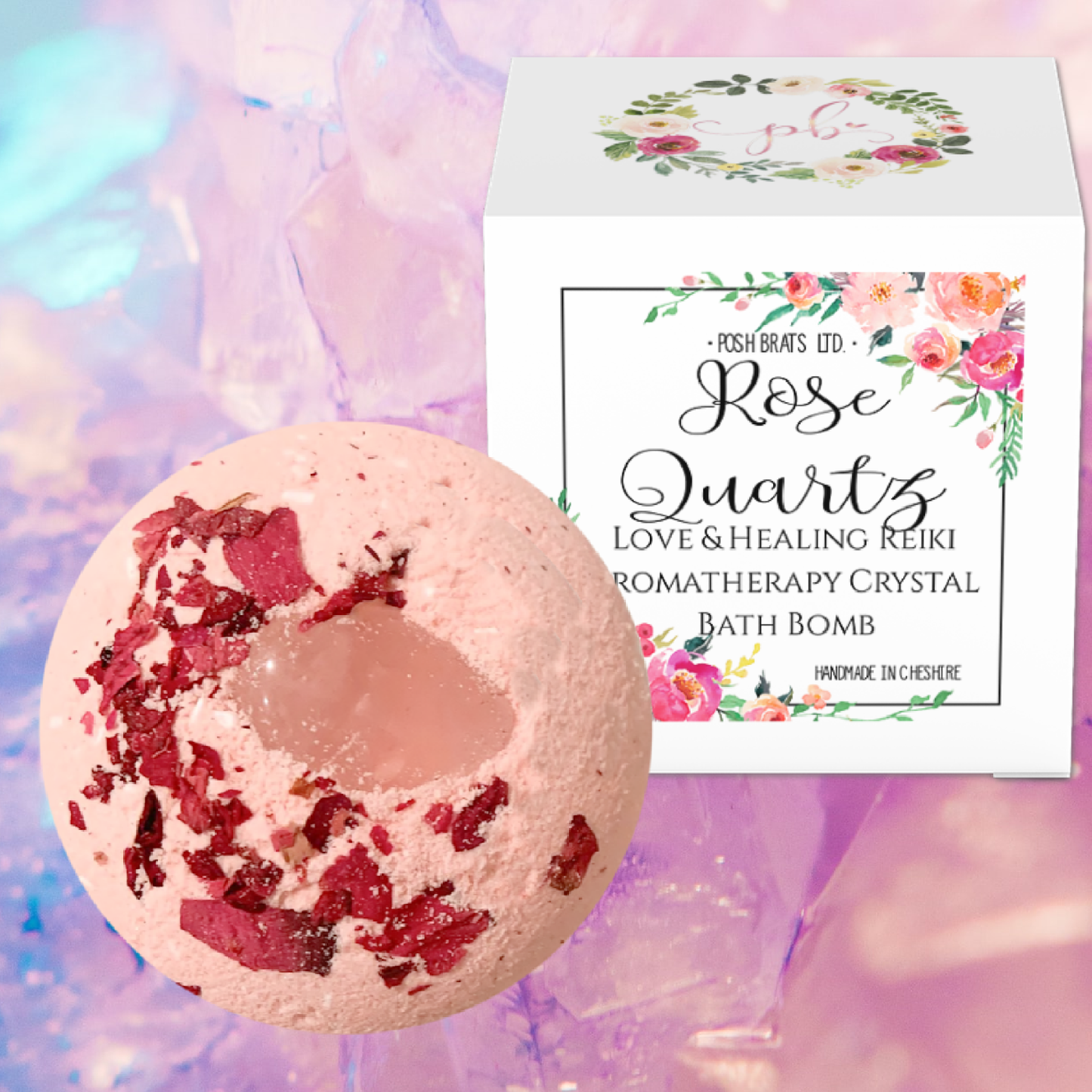 Rose Quartz Natural Crystal Aromatherapy Bath Bomb Gemstone