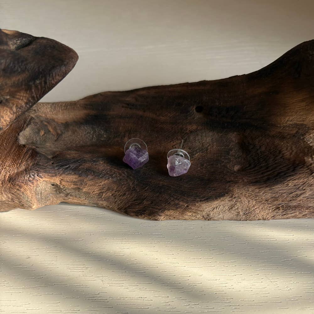 Gemstone Chip Stud Earrings, 1x1cm: Amethyst