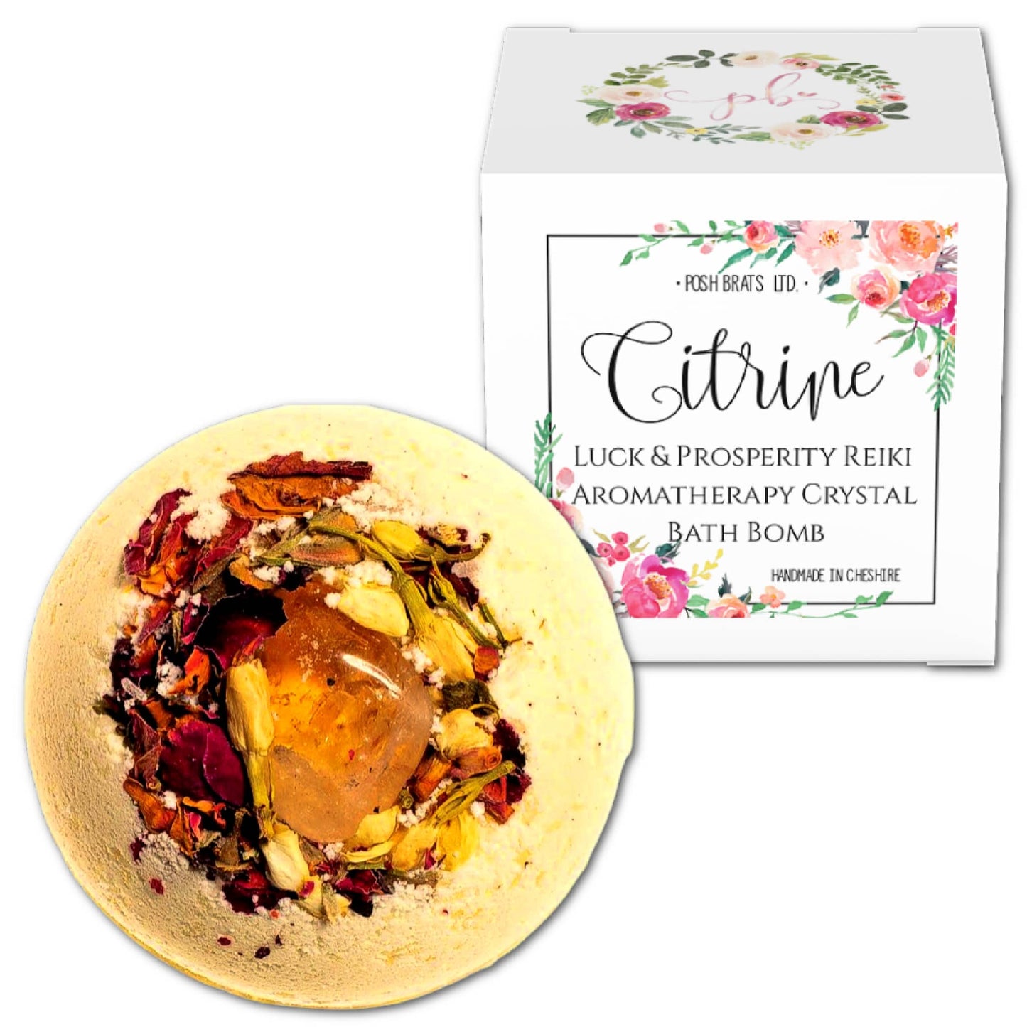 Citrine Crystal Abundance Bath Bomb | Palo Santo Gemstone