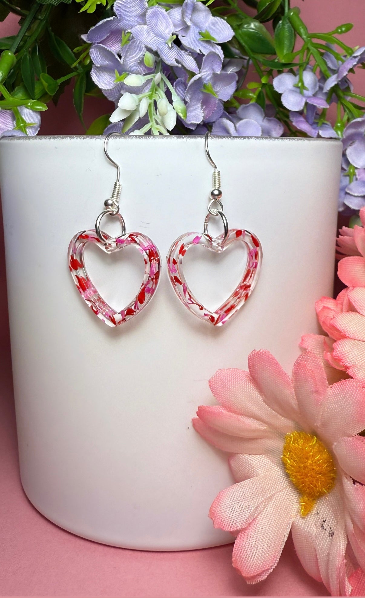 Pink and Red Heart Petal Earrings