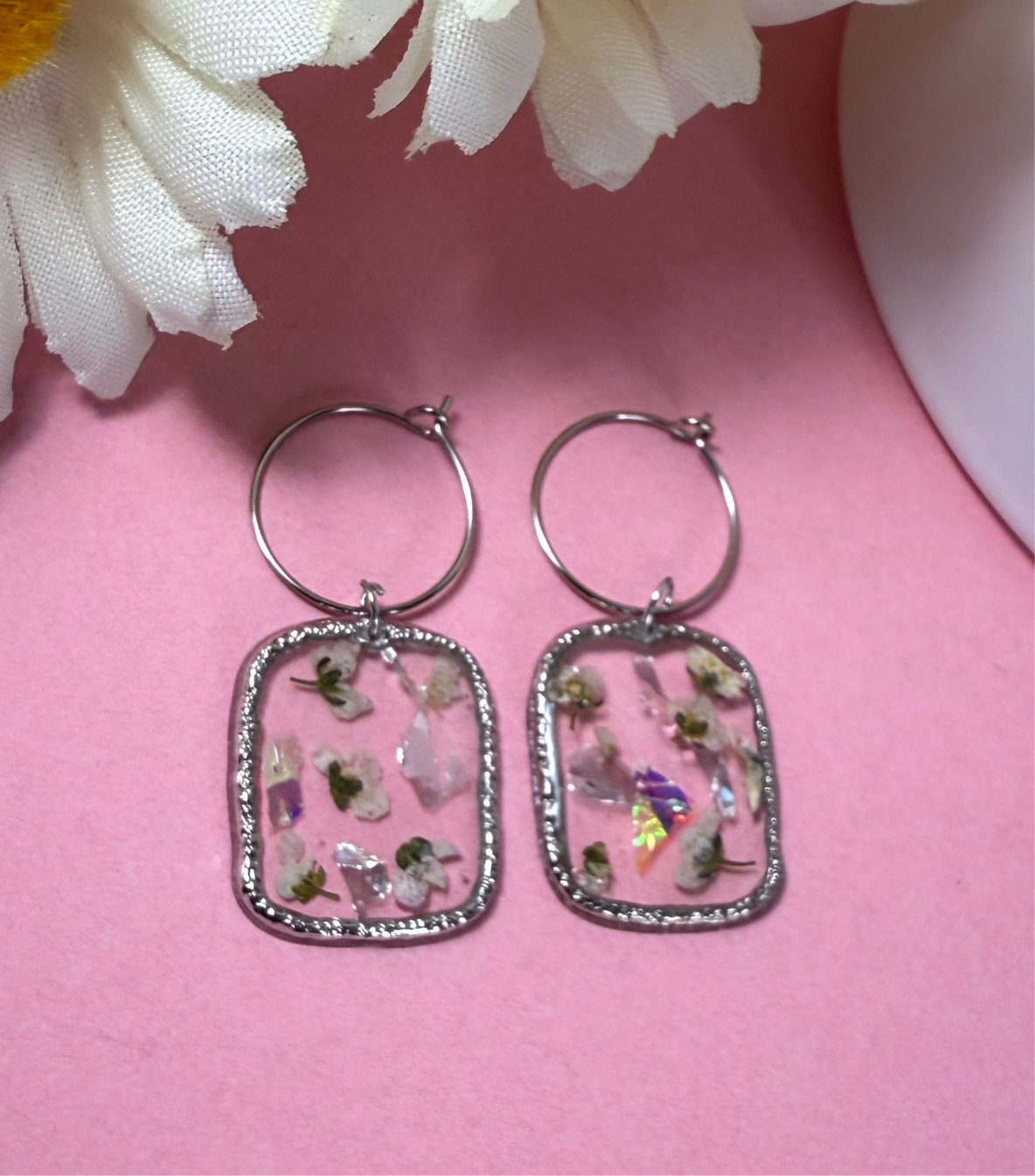 Pressed Flower Earrings with Sparkles