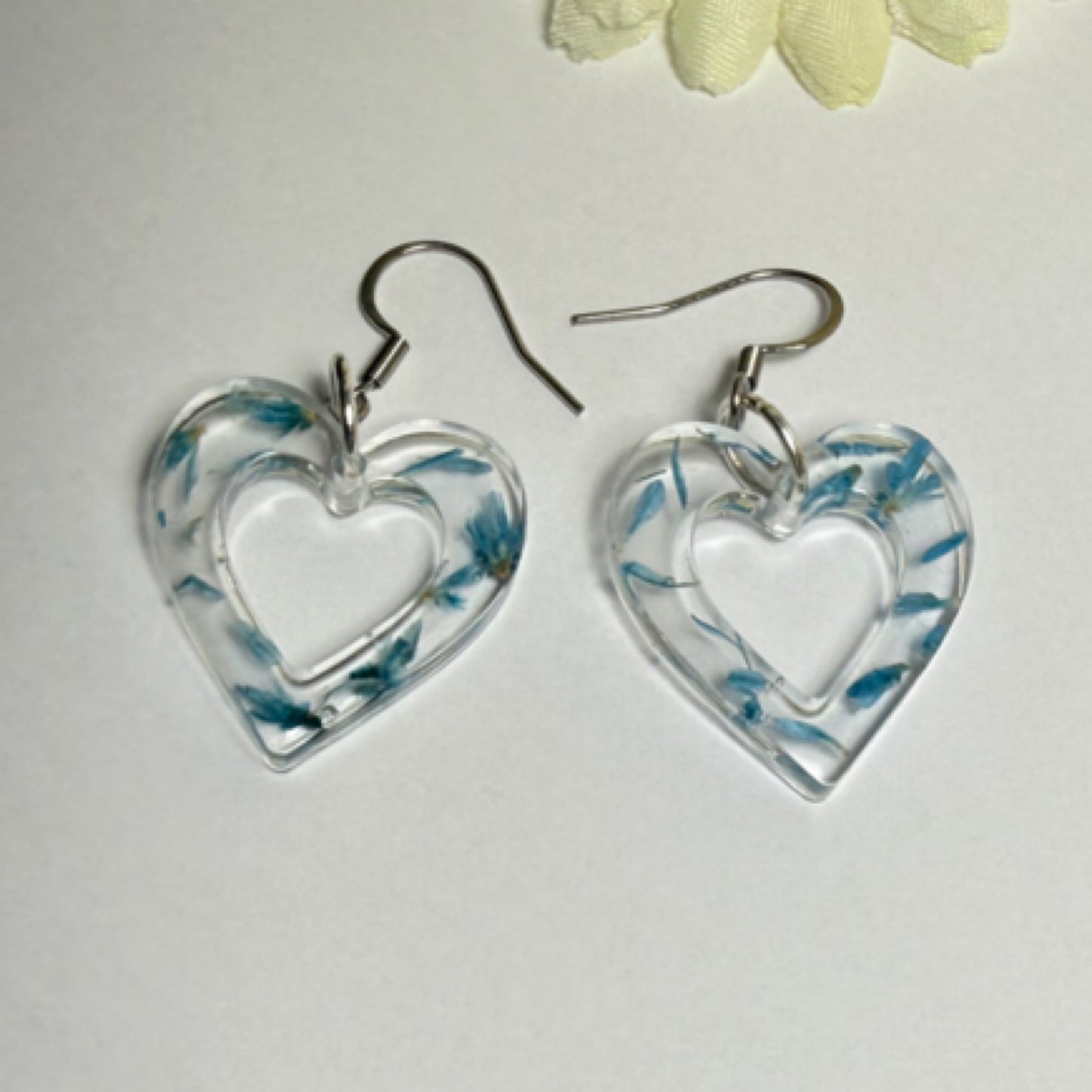 Blue Petal Heart Earrings