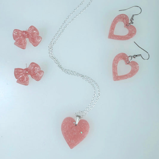 Pink Necklace & Earring (x2 pairs) Set