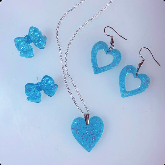 Blue Necklace & Earrings (x2 pairs) set