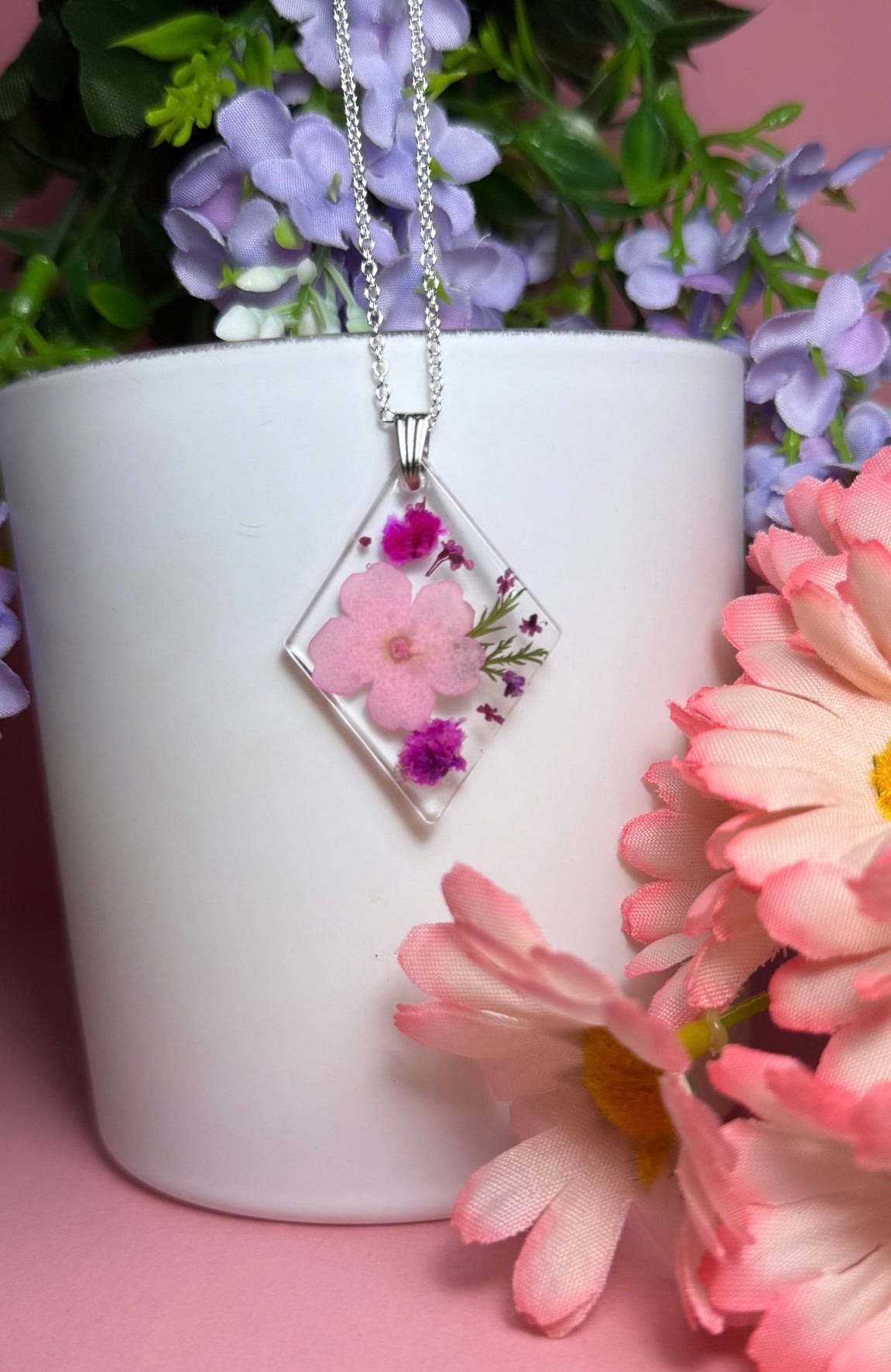 Pink Pressed Flower Necklace