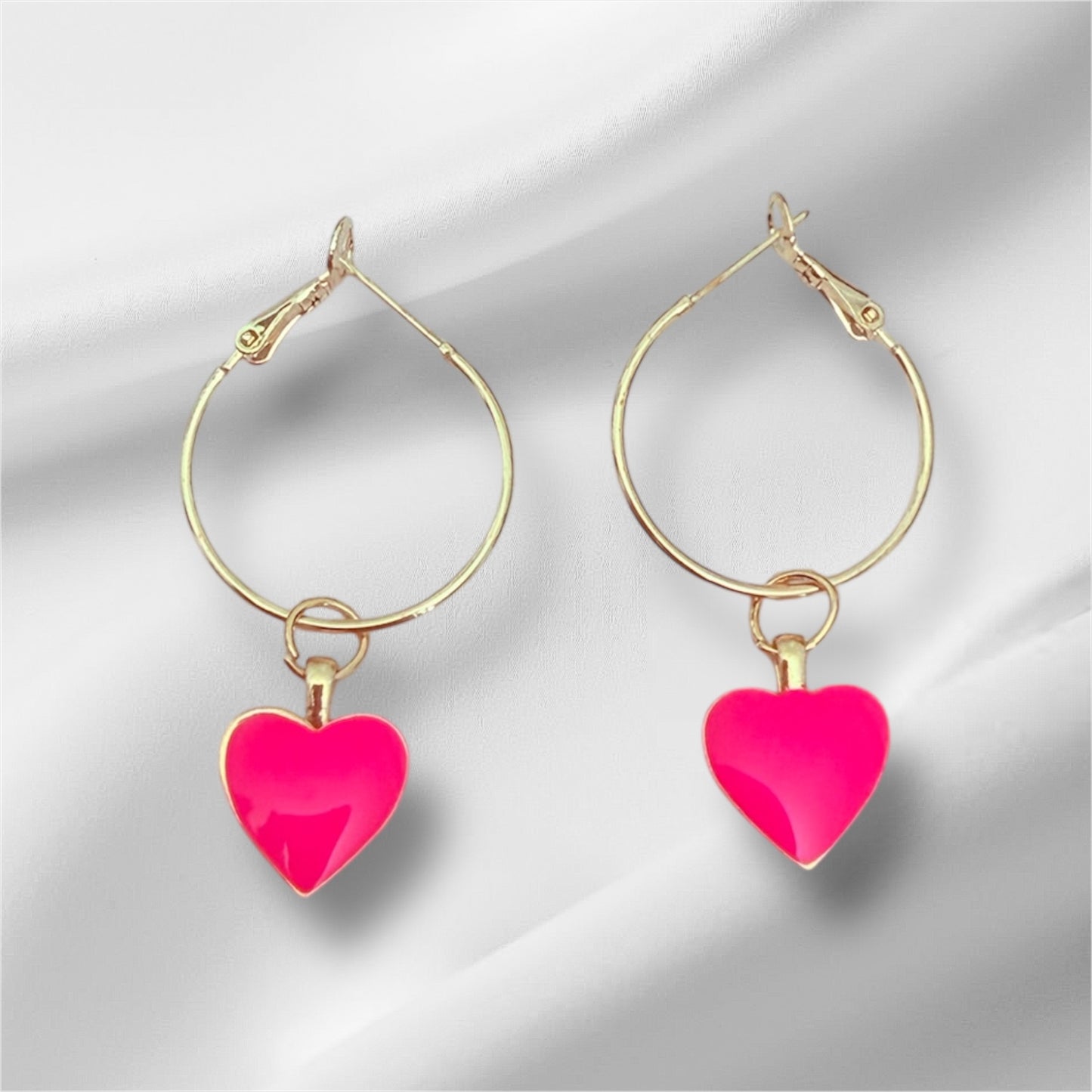Hot pink heart hoops