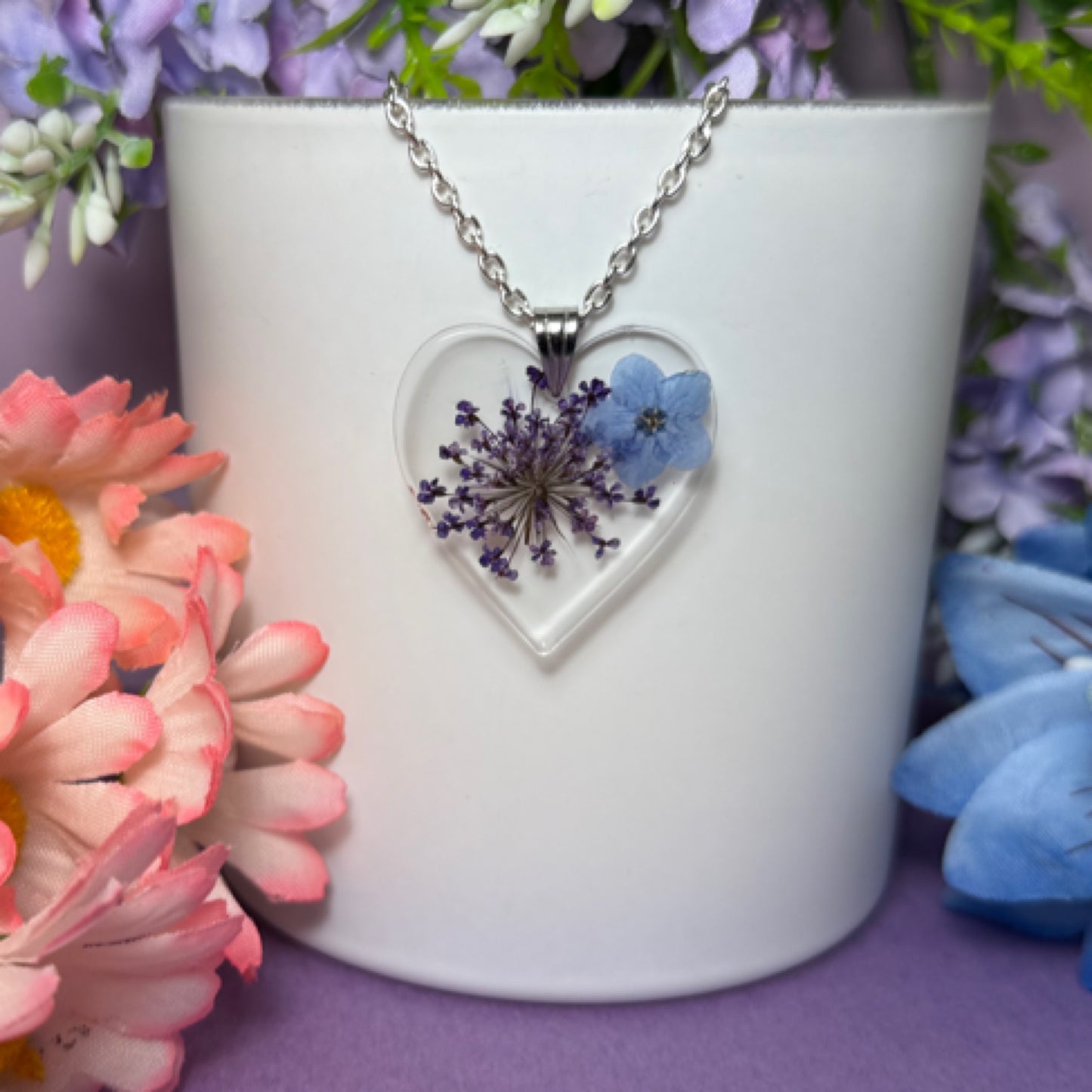 Forget-me-not heart necklace