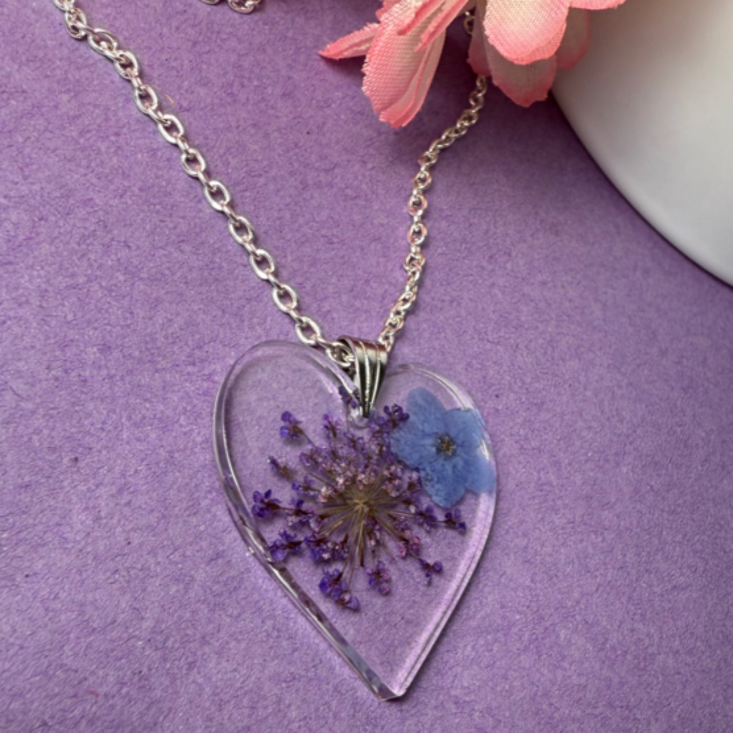 Forget-me-not heart necklace