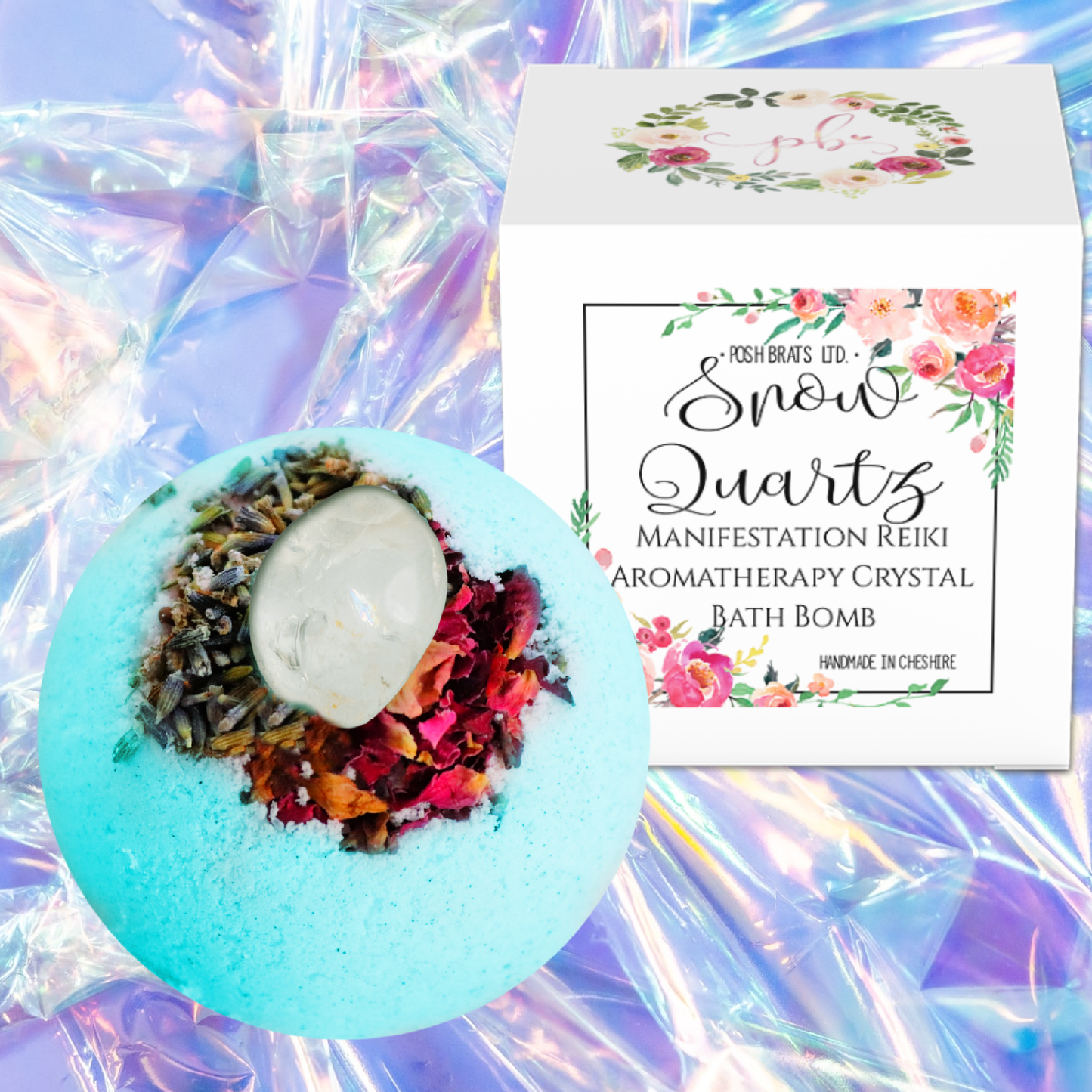 Snow Quartz Natural Crystal Fizzy Bath Bomb Gemstone Vegan