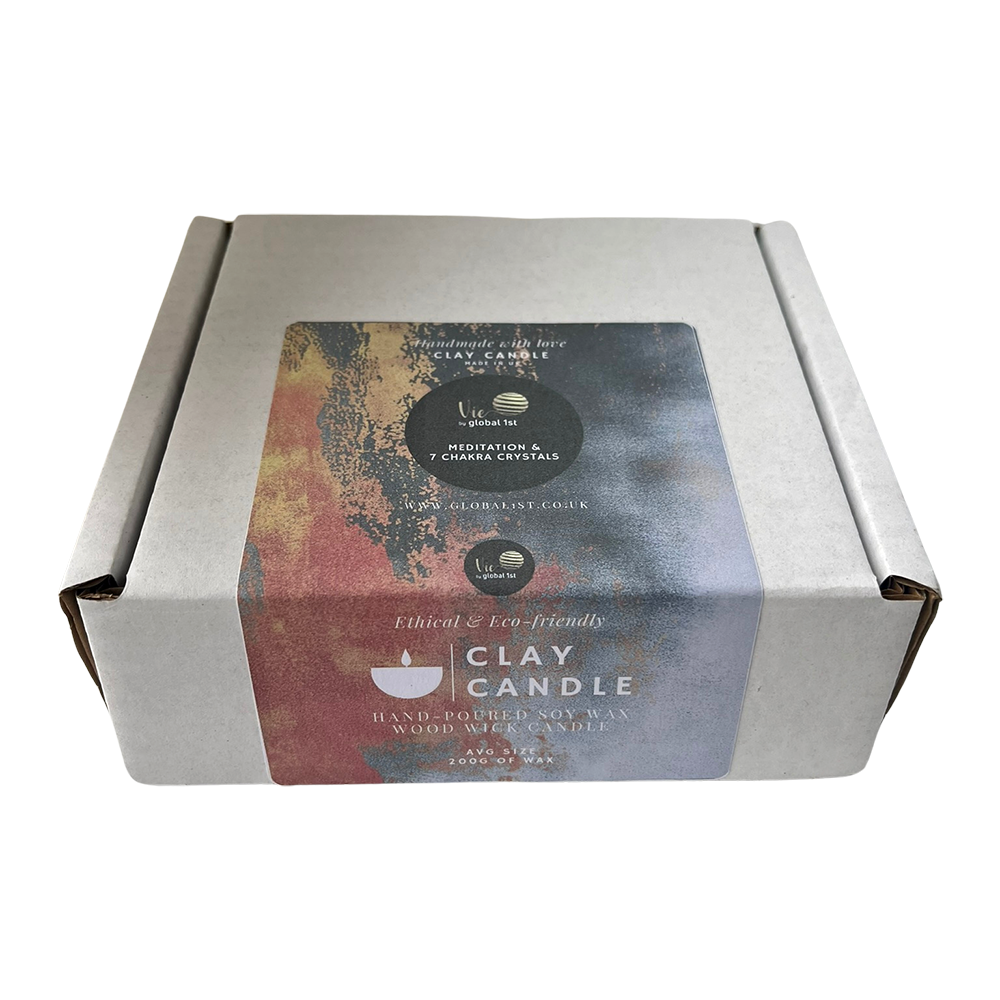 Clay Pot Candle, 12x4cm, Meditation with 7 Chakra Crystals