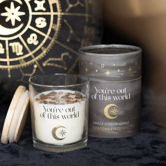 Vanilla Stardust Astrology Wheel Crystal Chip Candle