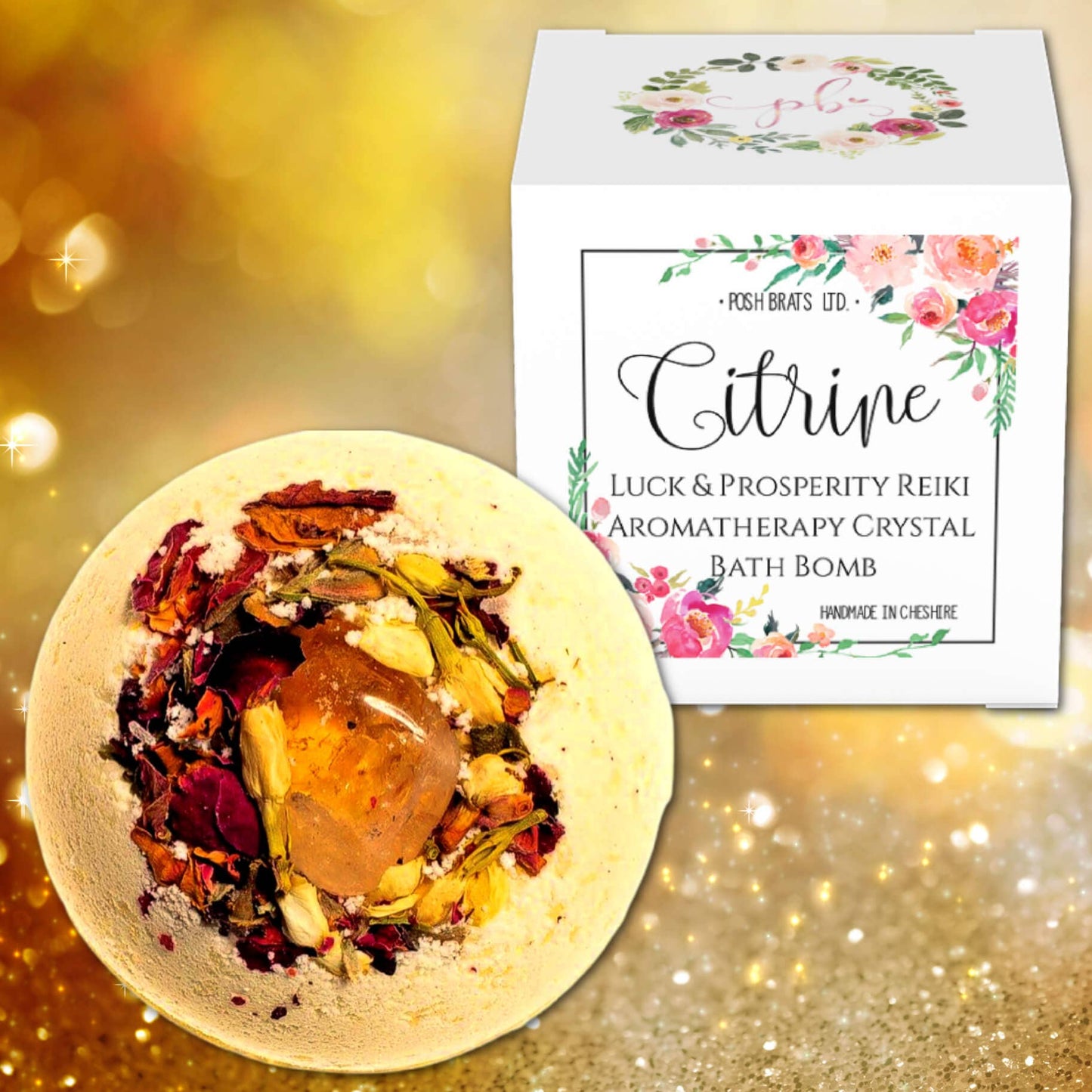 Citrine Crystal Abundance Bath Bomb | Palo Santo Gemstone